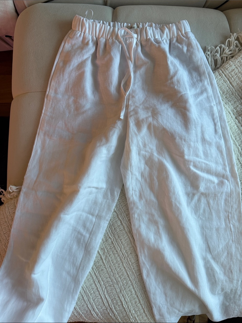 Aritzia White Linen Drawstring Pants